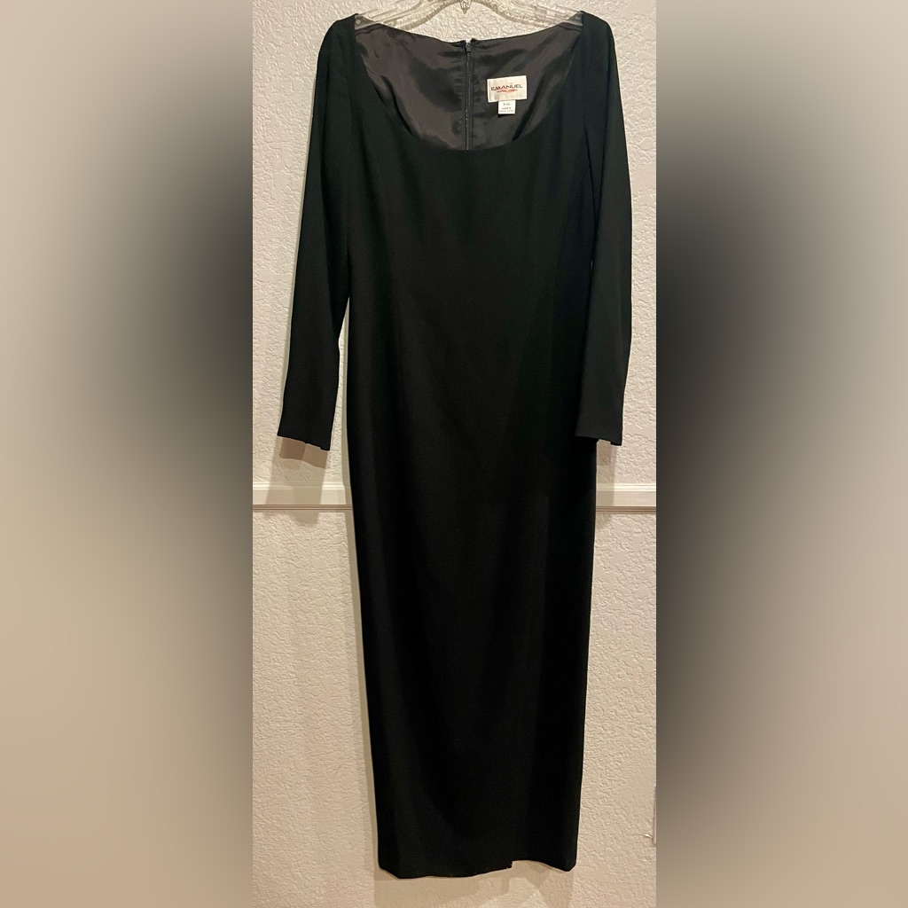 Emanuel Ungaro Women's Maxi Sheath Dress Long Sleeve Scoop Neck Black Size 6/40